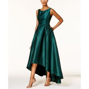 Adrianna Papell Green Emerald Sleeveless High Low Maxi Formal Dress Evening Gown